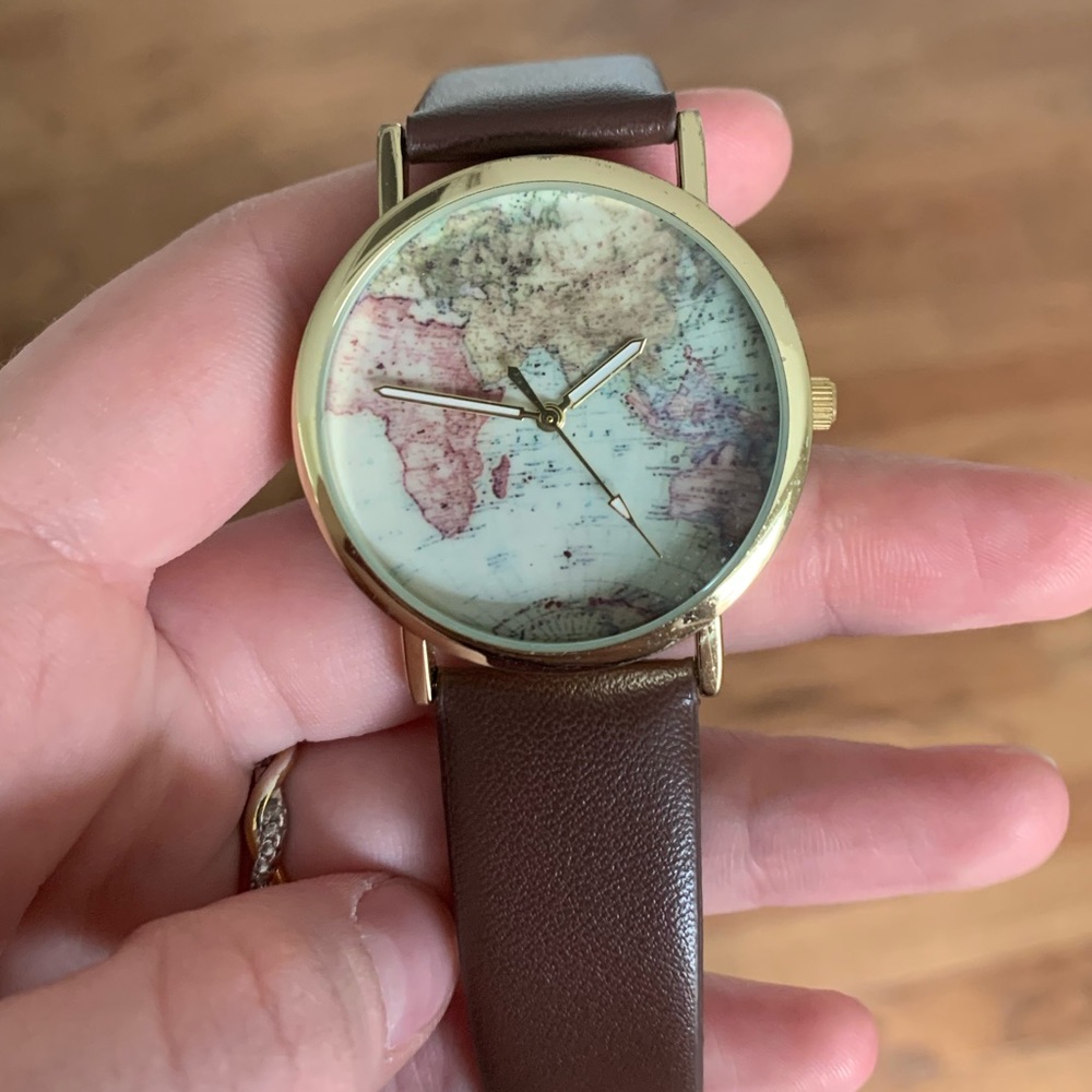 faux leather world map watch